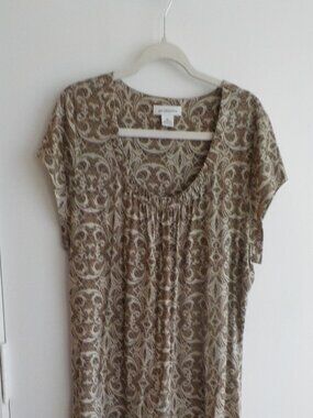 Liz Claiborne Blouse Top - Size X-Large - Brown Print Short Sleeve (723)